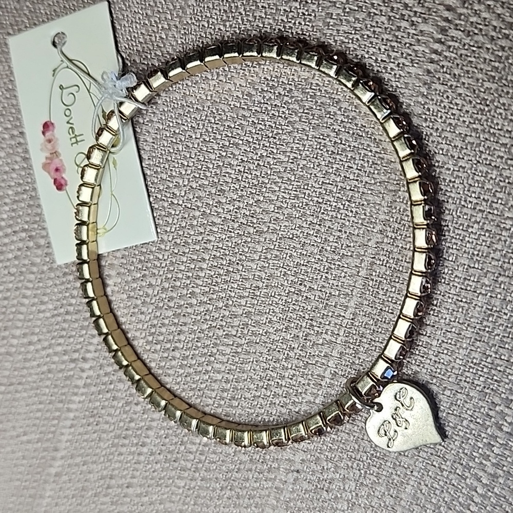 New Diamante Peach, Brass Plated Stretch Bracelet, NWT - Picture 2 of 7